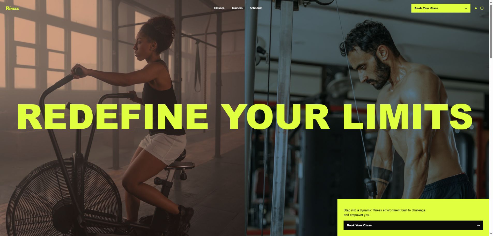High-energy fitness studio responsive web design concept