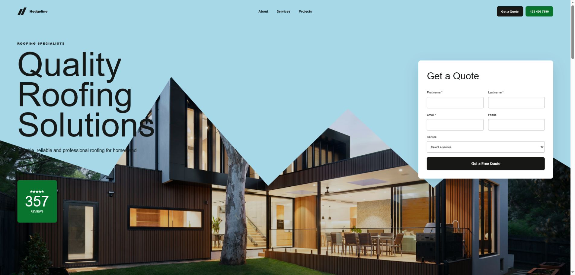 Roofing quotation website responsive web design concept