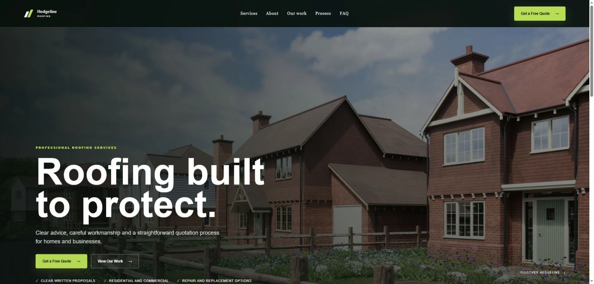 Roofing quotation website responsive web design concept