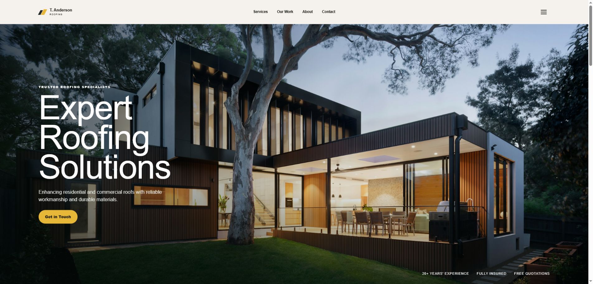 Roofing contractor website responsive web design concept